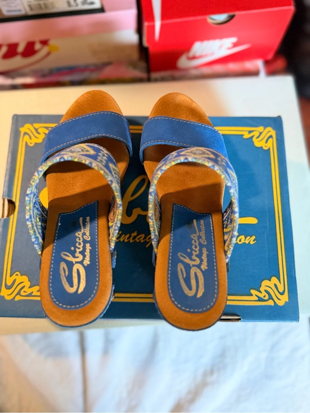 Sbicca KASHMIR Blue/multi Embroidered Platform Sandals